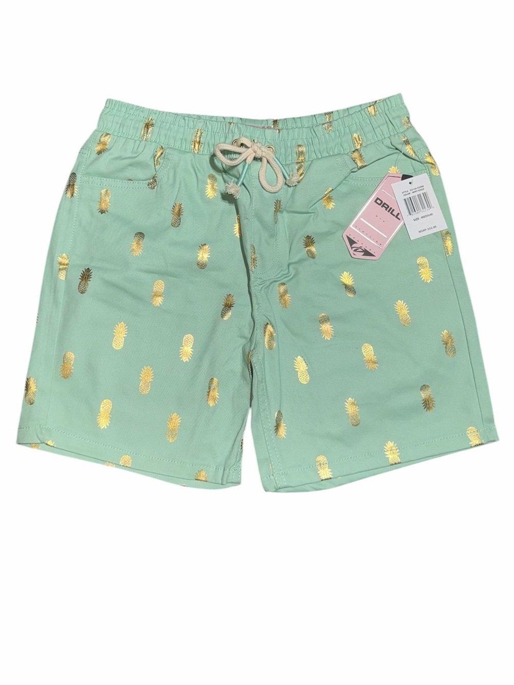 NWT Men's Mint Green Board Shorts with Gold Pineapple Print